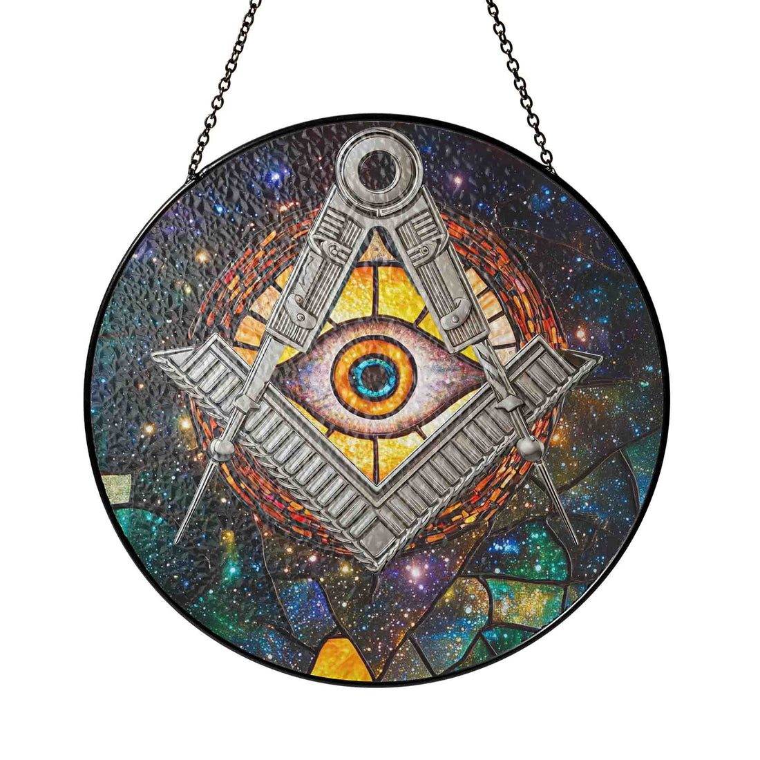 All Seeing Eye Sun Galaxy Masonic Colorful Stained Glass Suncatcher