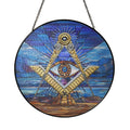 Sky Pyramid All Seeing Eye Sand Blue Masonic Stained Glass Art
