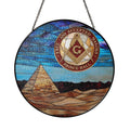 Masonic Prince Hall Mason Pyramid Sun Emblem Circle Yellow Red Blue Glass Suncatcher