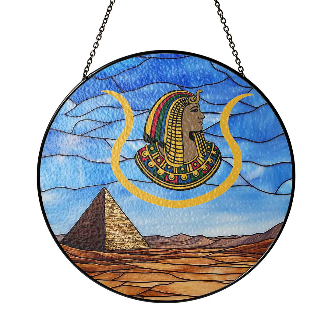 Daughters of Isis DOI Desert Pyramid Yellow Blue Masonic Glass Suncatcher
