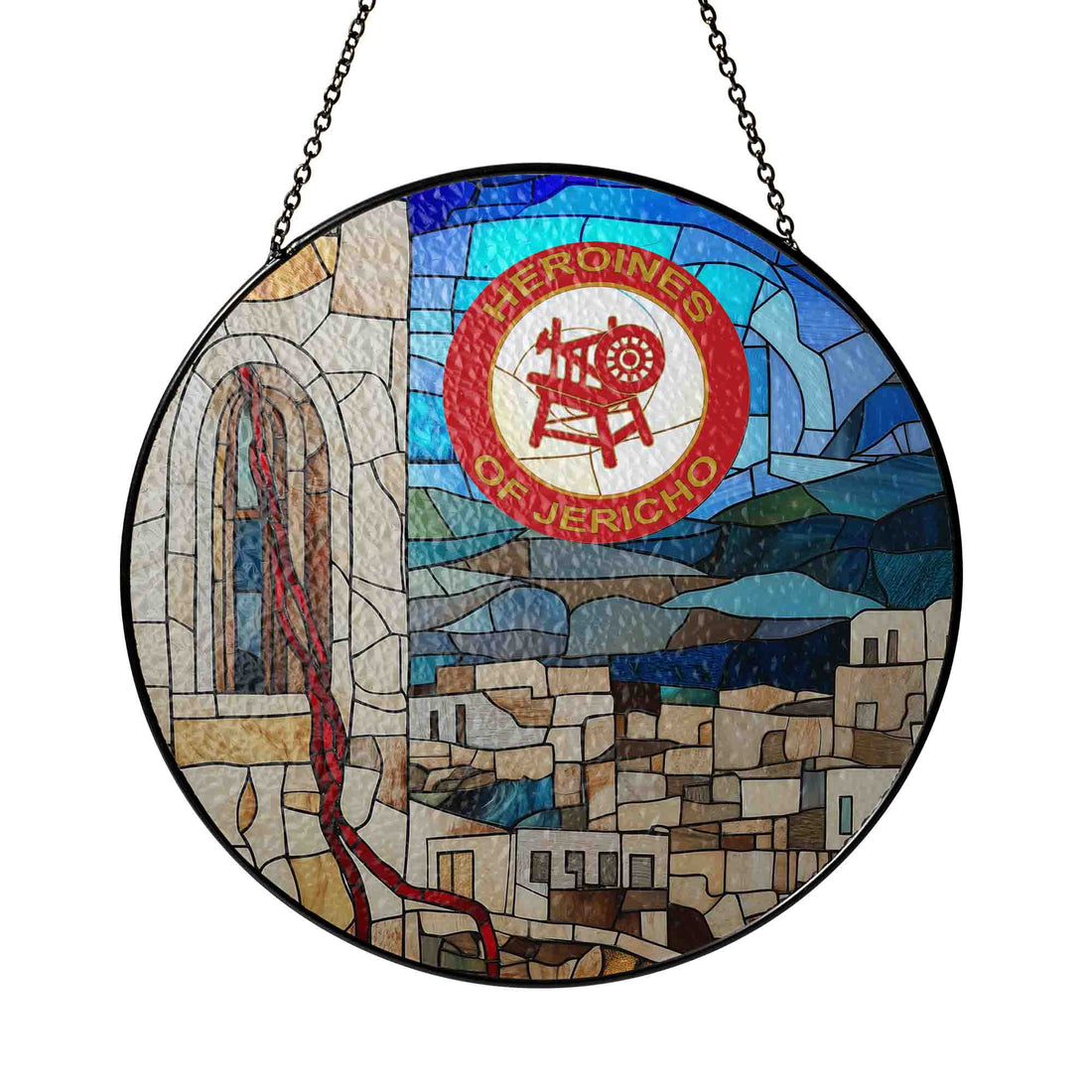 Red Cord of Rahab Symbol Sand Blue Masonic Glass Suncatcher