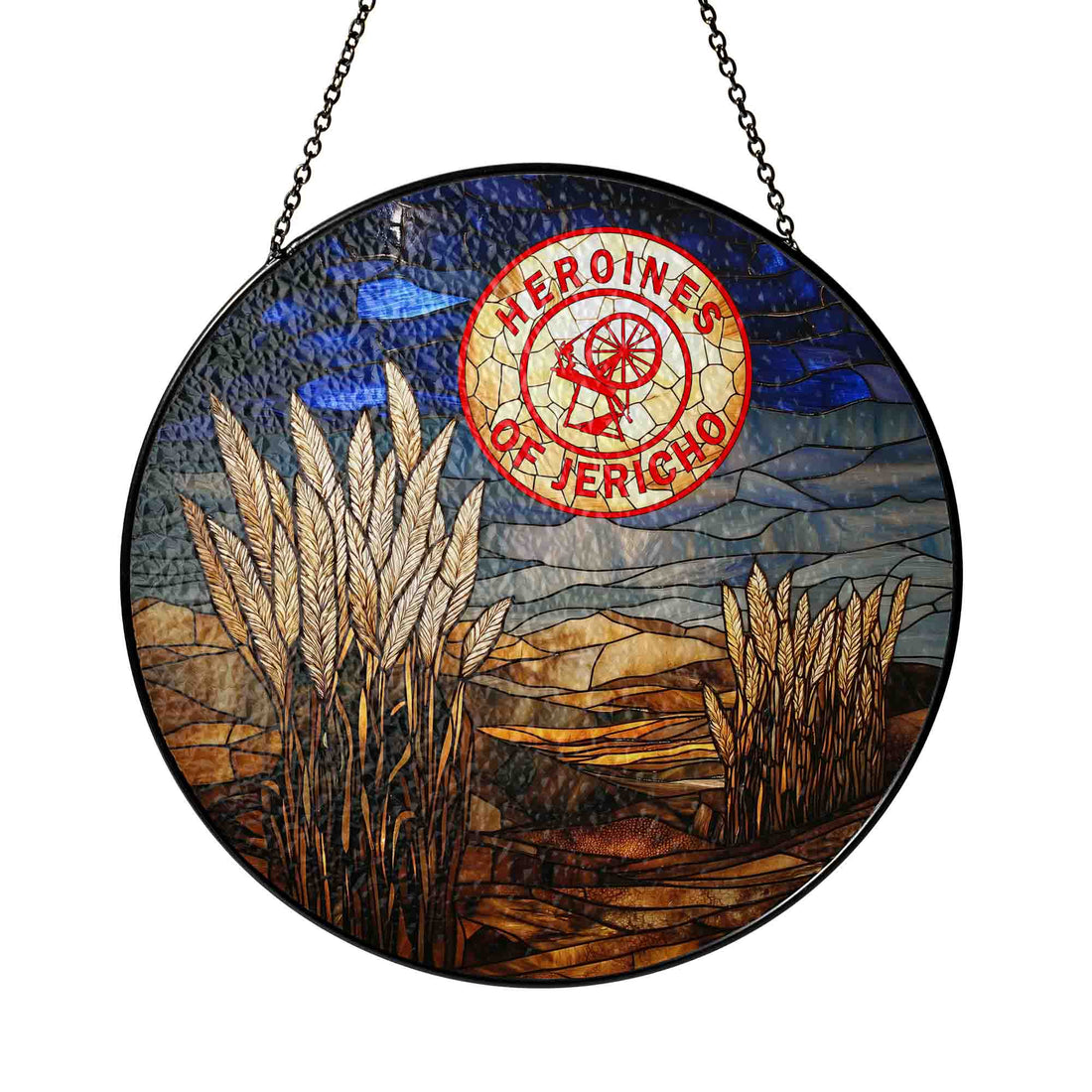 Flax Field Moon Night Jericho Masonic Glass Suncatcher