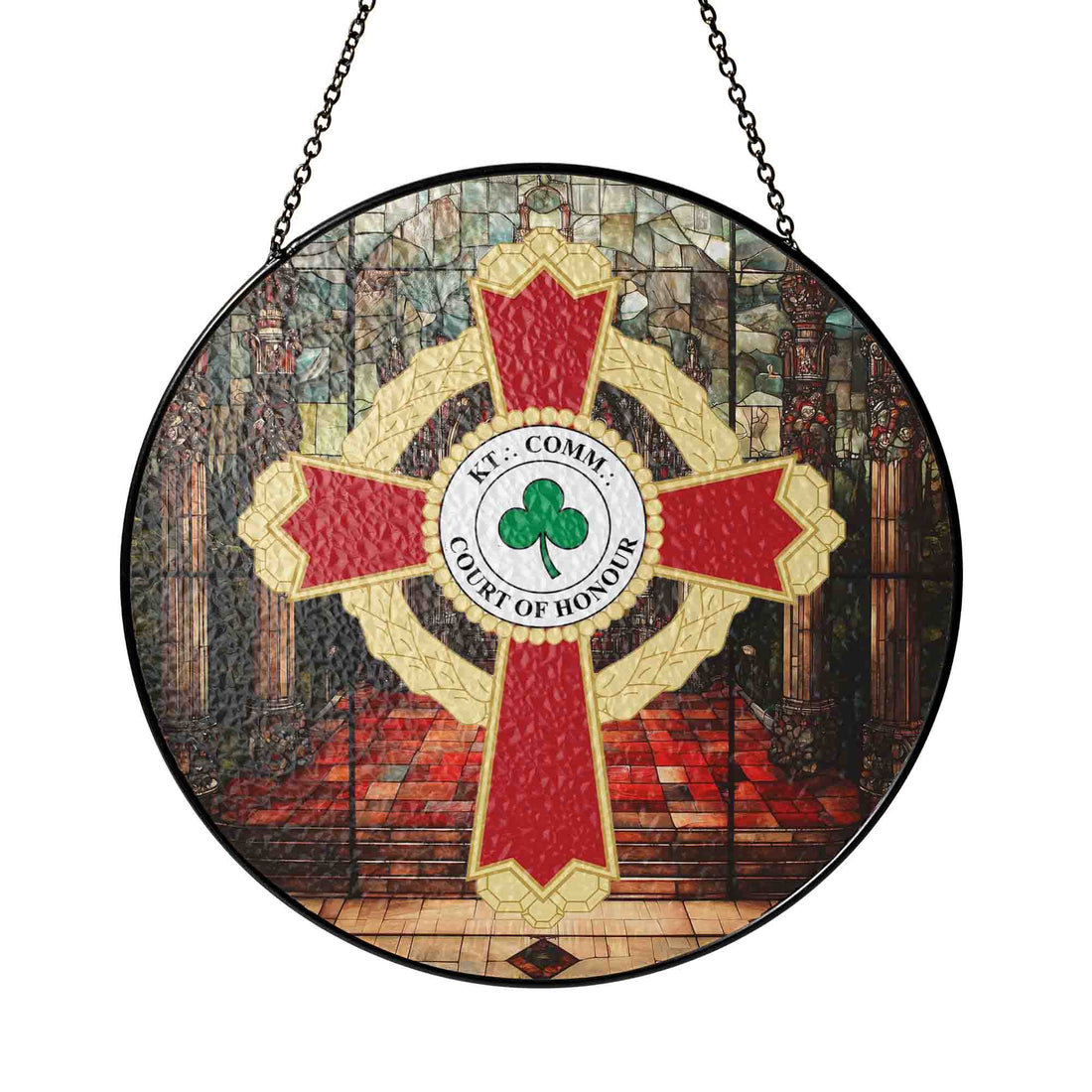 Knights Templar Court Red Theater Masonic Glass Suncatcher