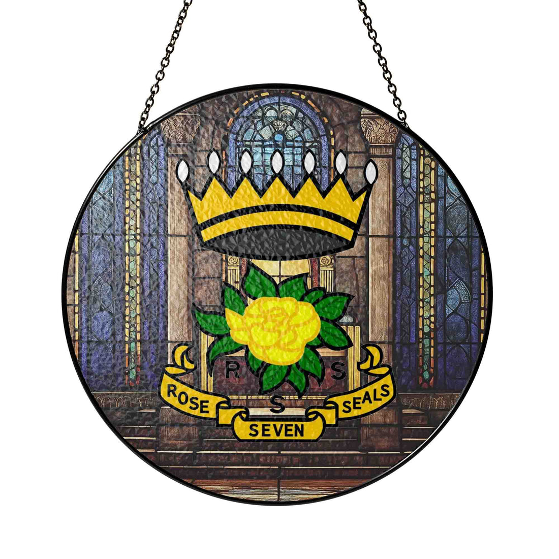 Rose of Seven Seals Throne Room Masonic Glass Suncatcher