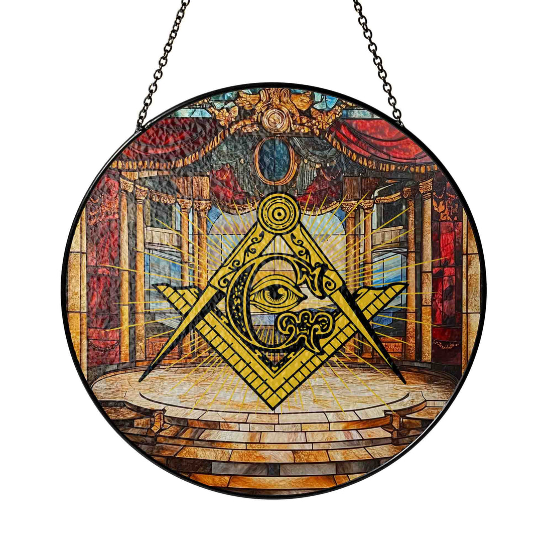 All Seeing Eye Golden Theater Masonic Stained Glass Suncatcher