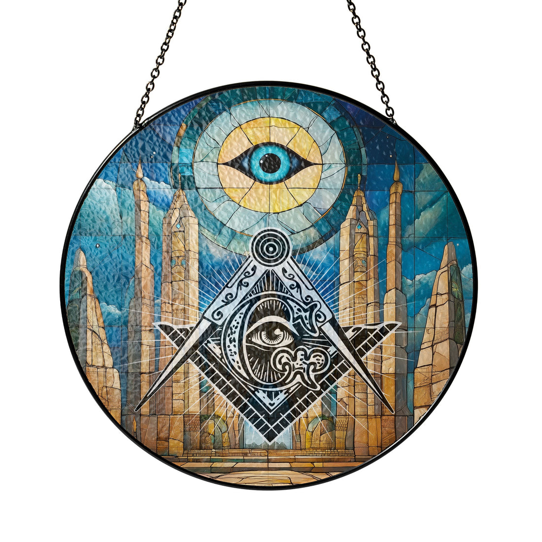 Masonic Pillars Arch All Seeing Eye Colorful Glass Suncatcher