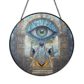 Stairways All Seeing Eye Blue Yellow Masonic Stained Glass Art