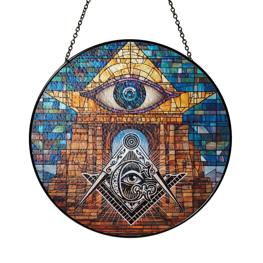 Stone Arch All Seeing Eye Colorful Masonic Glass Suncatcher