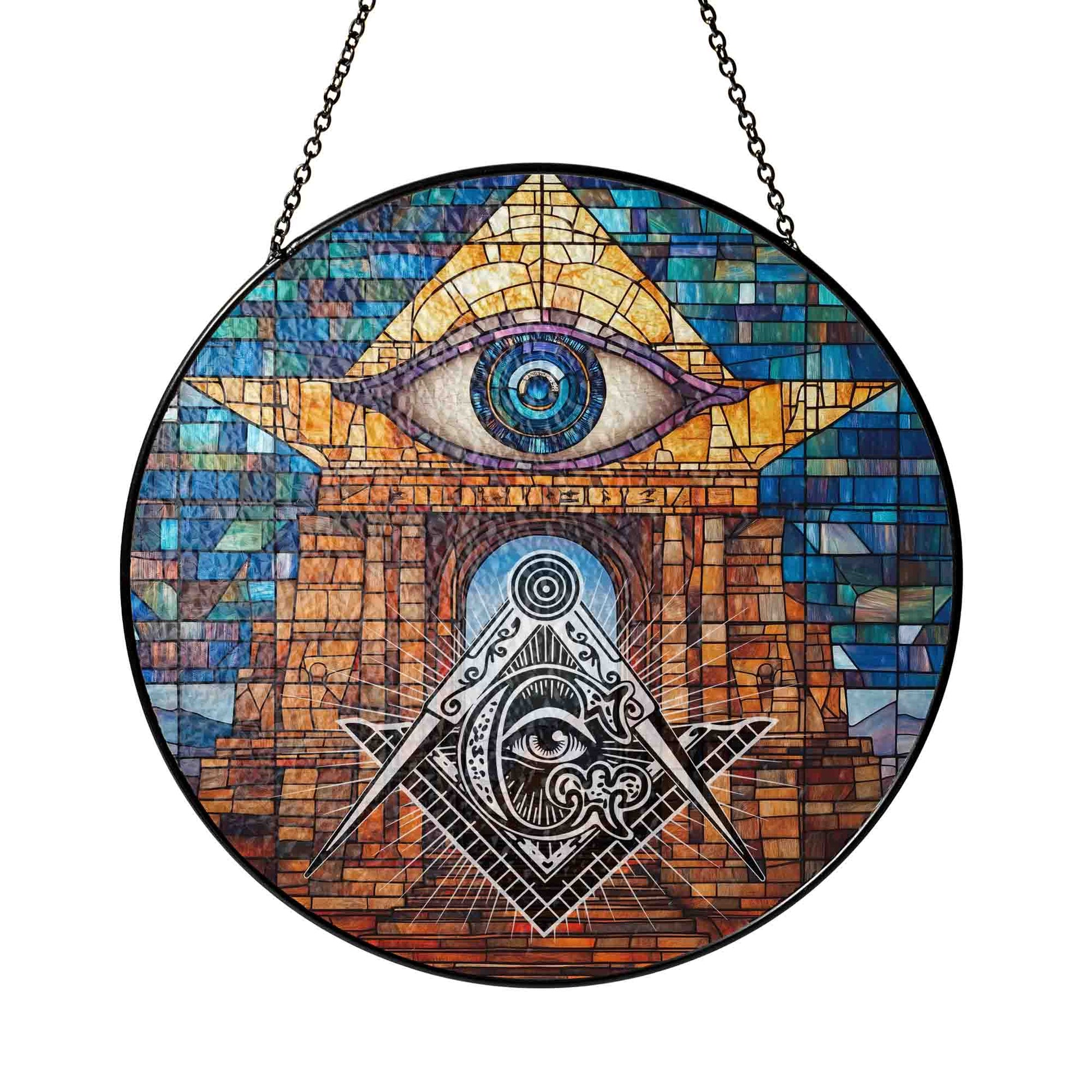 Stone Arch All Seeing Eye Colorful Masonic Glass Suncatcher