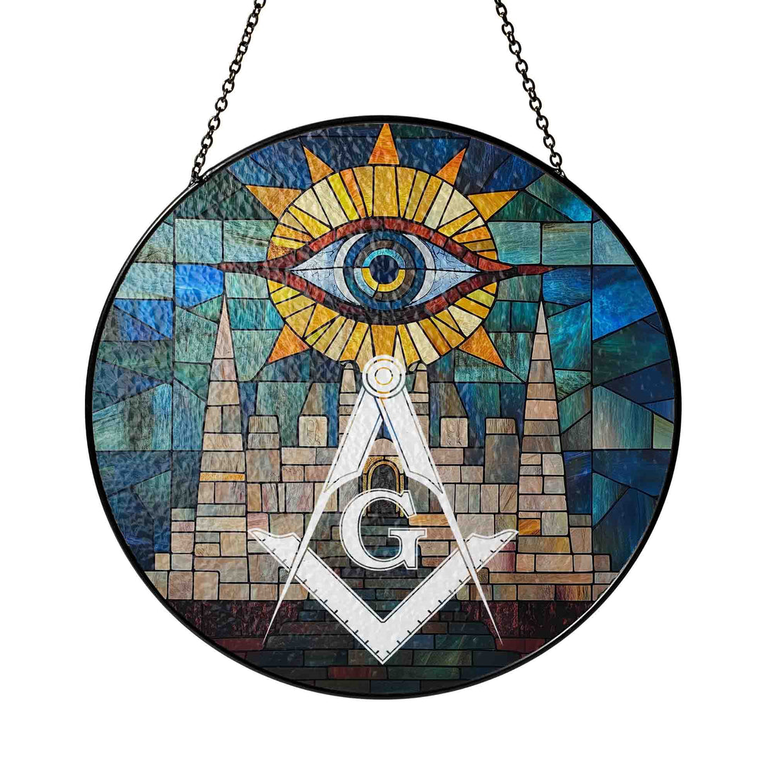 Masonic Sunburst Structure Eye Symbol Colorful Glass Suncatcher