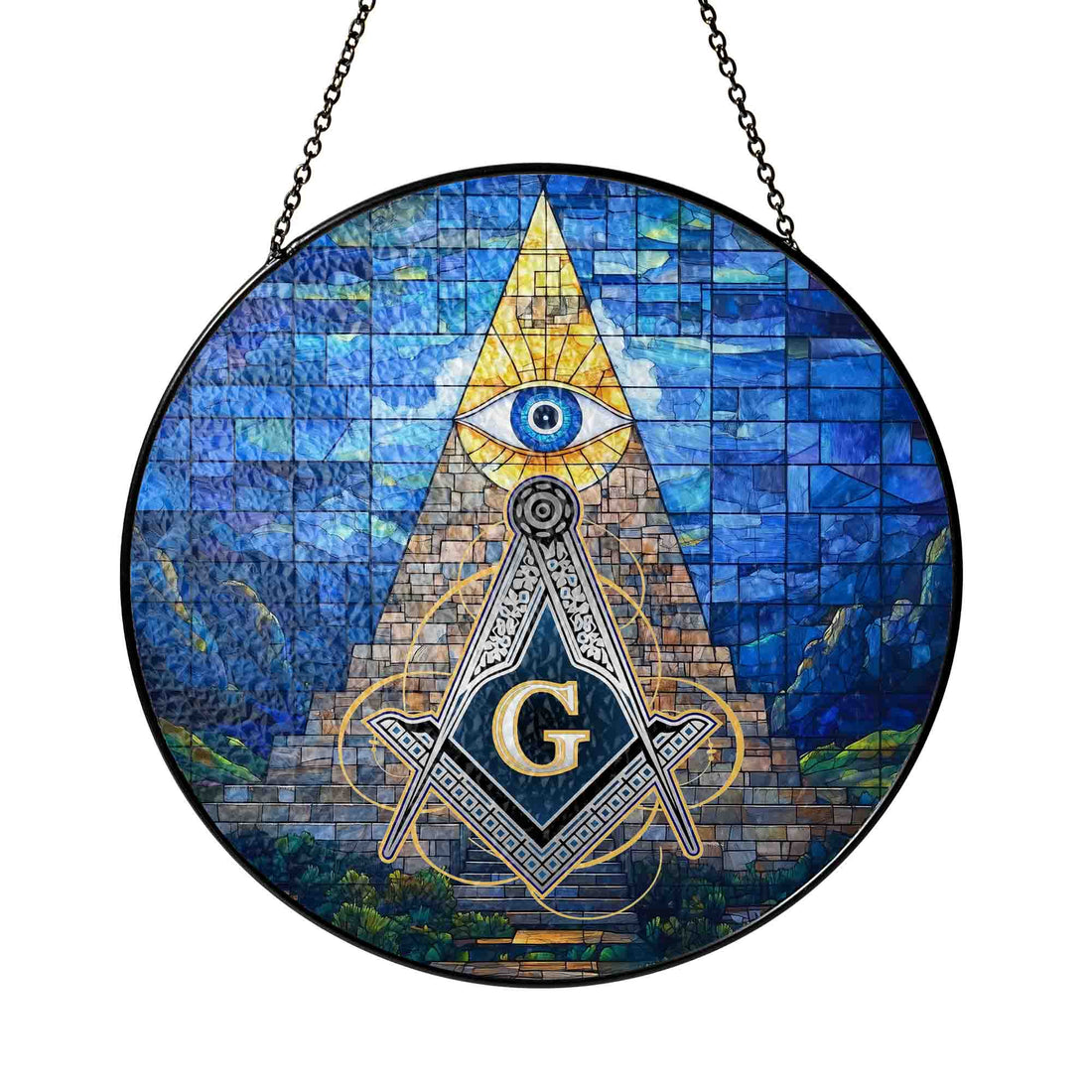 Monument All Seeing Eye Masonic Colorful Glass Suncatcher