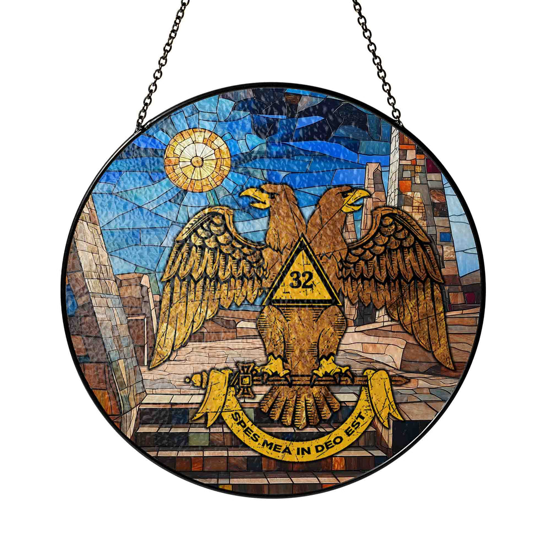 Stone Temple Wings Down Scottish Rite 32nd Masonic Suncatcher