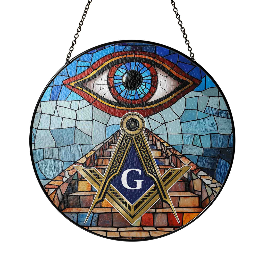 Upward Stairways All Seeing Eye Masonic Colorful Glass Suncatcher