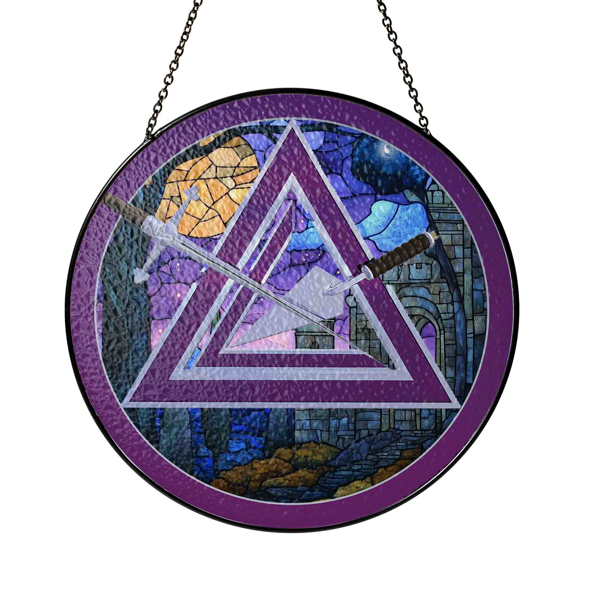 Moon Stone Arch Cryptic Council Symbol Purple Masonic Suncatcher