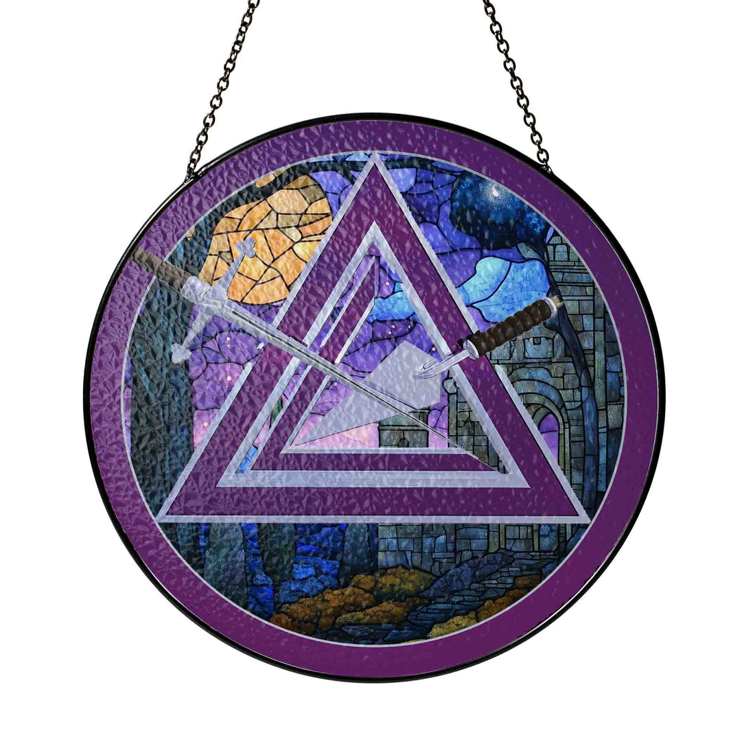 Moon Stone Arch Cryptic Council Symbol Purple Masonic Suncatcher