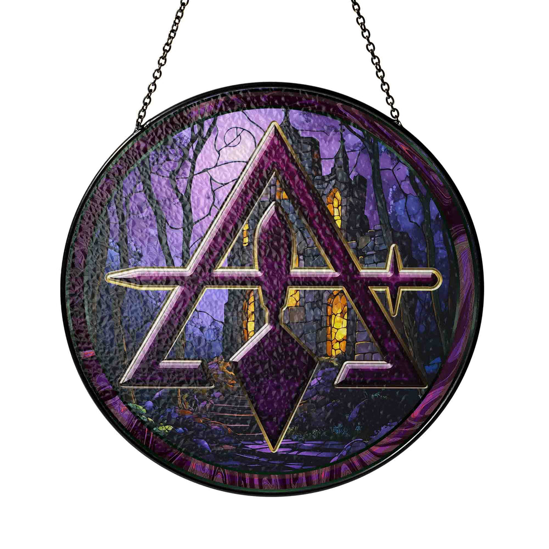 Night Castle Cryptic Council Symbol Purple Stained Glass Suncatcher