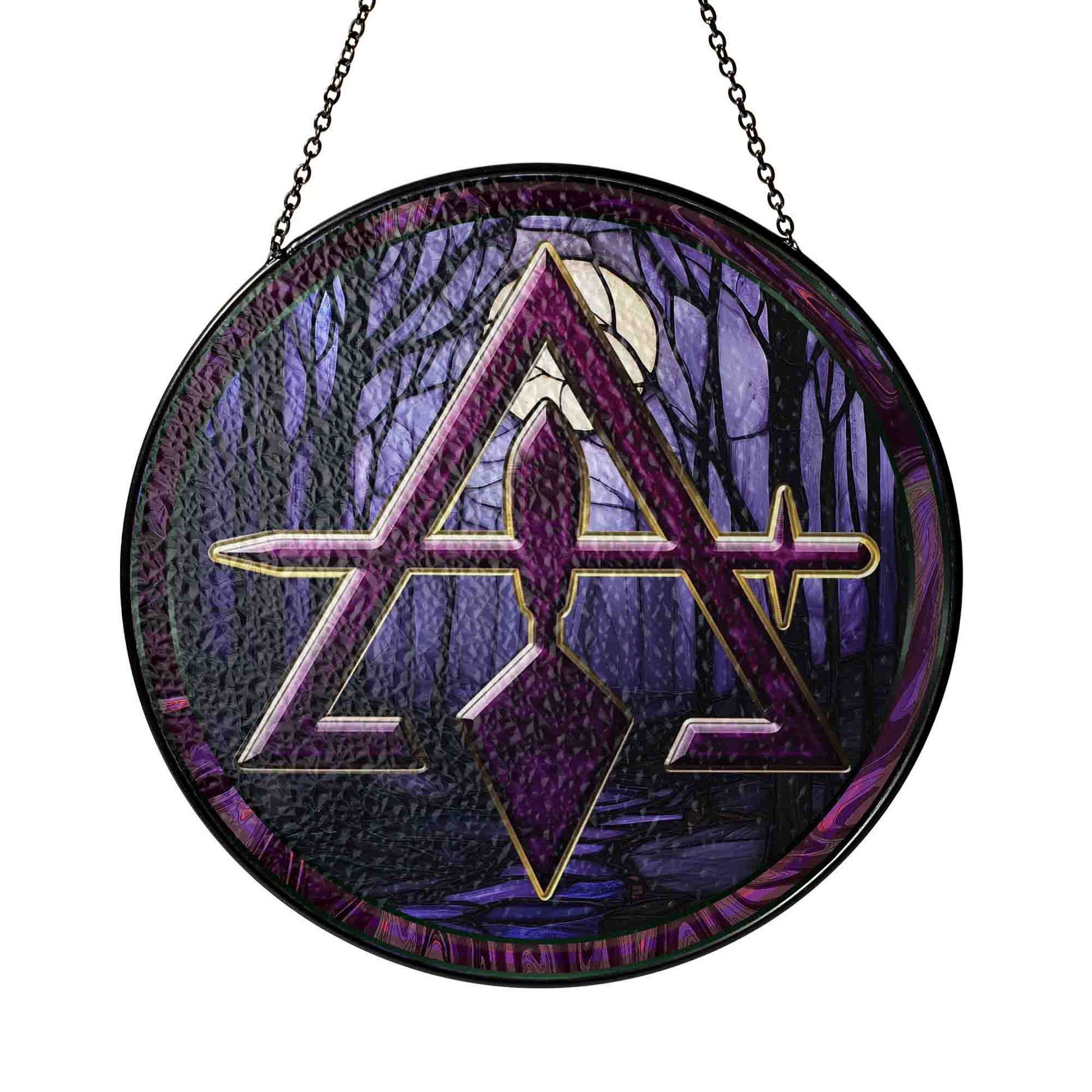 Moon Night Forest Cryptic Council Symbol Purple Glass Suncatcher