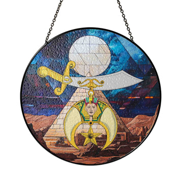 Shriners Moon Desert Pyramid Sand Blue Masonic Glass Suncatcher