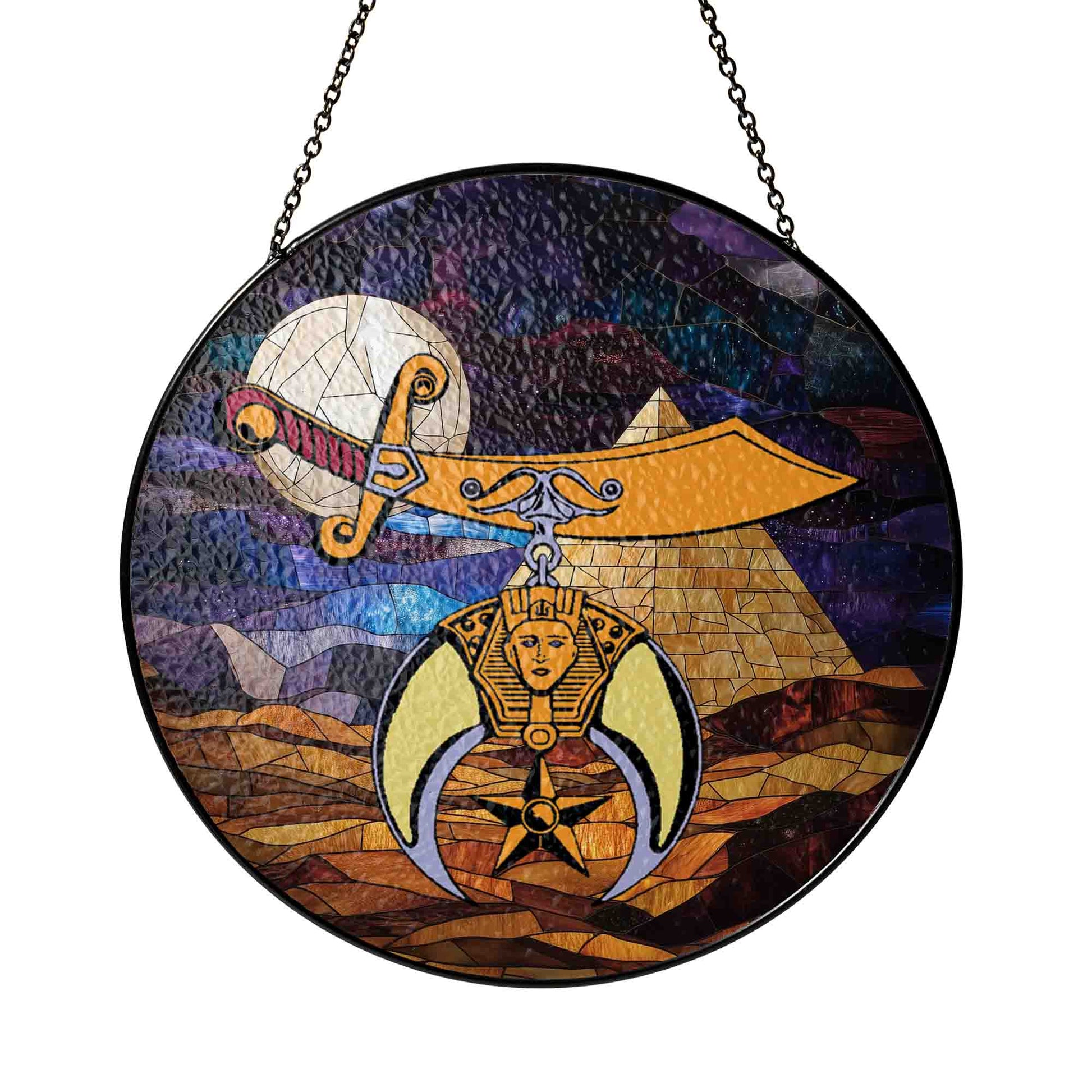 Moon Night Shriners Pyramid Sand Blue Masonic Suncatcher