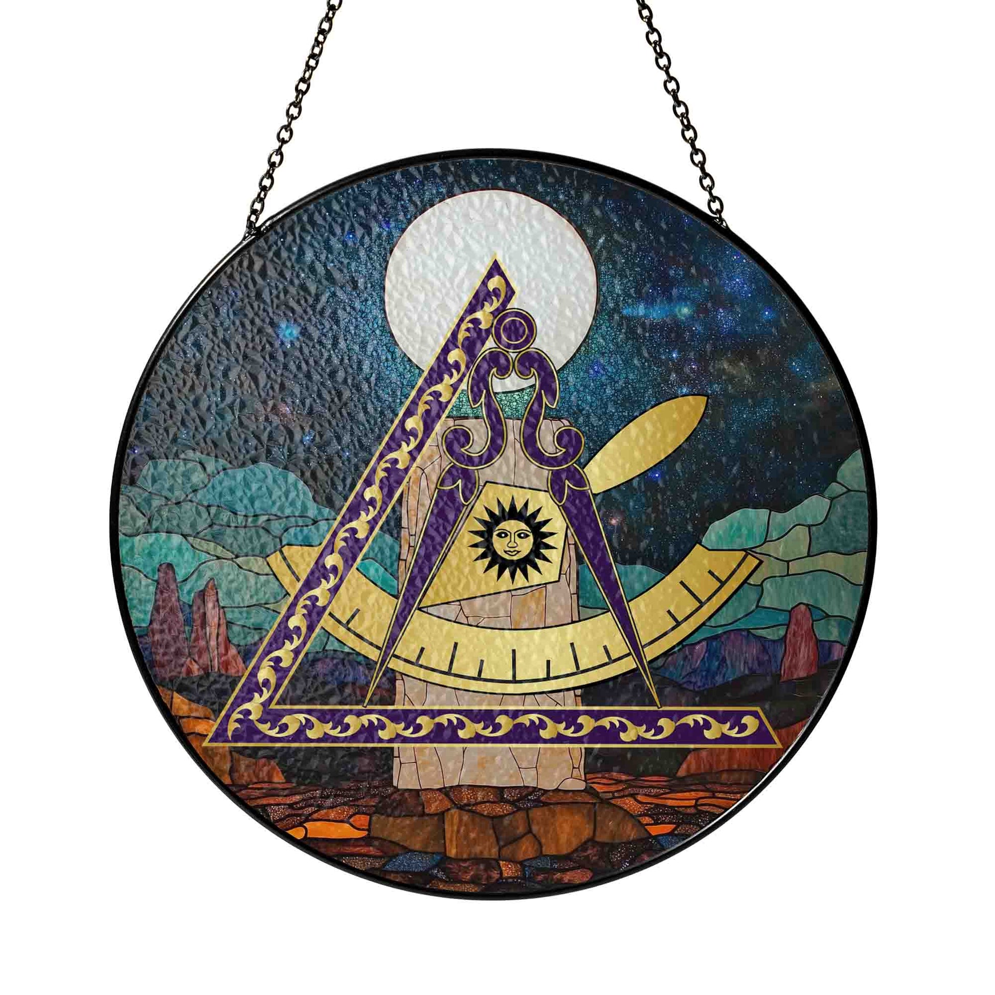 Cryptic Council Night Stone Tablet Colorful Masonic Suncatcher