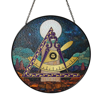 Cryptic Council Night Stone Tablet Colorful Masonic Suncatcher