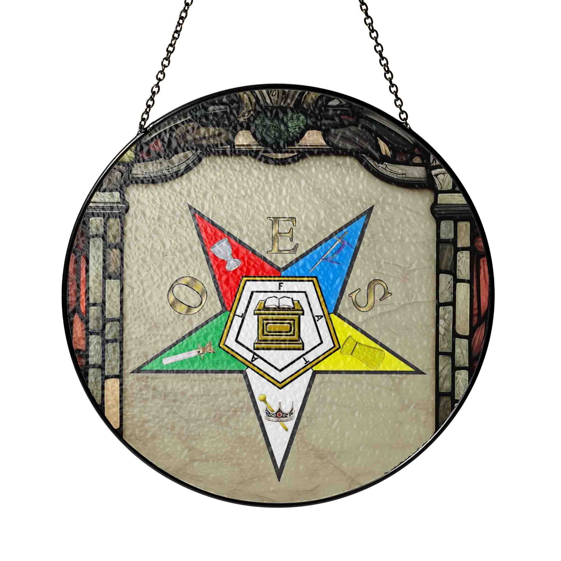 OES Wall Tablet Symbol Beige Masonic Chapter Stained Glass Art