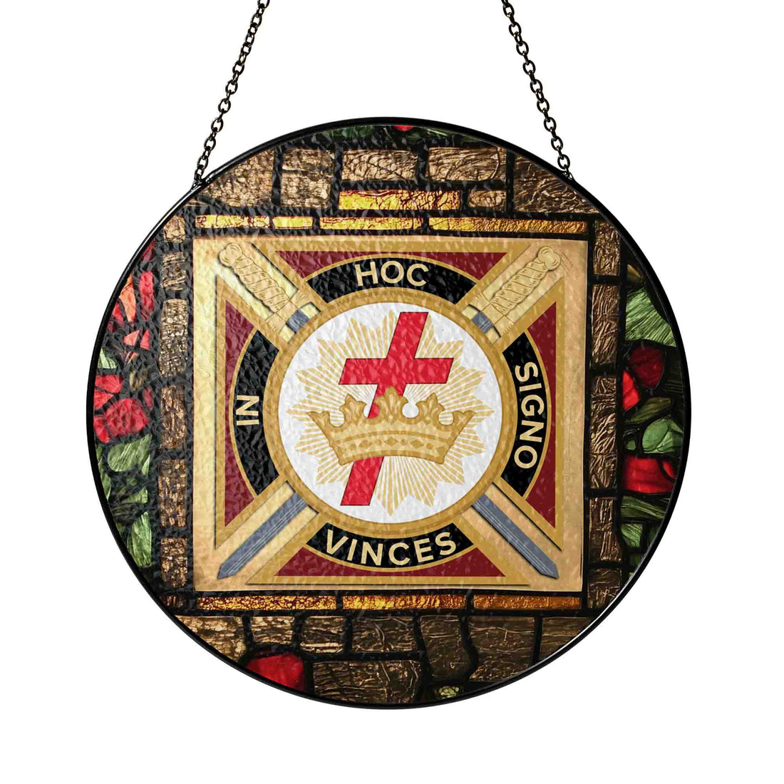 Knights Templar Rose Crest Colorful Glass Masonic Suncatcher