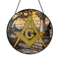 Freemason Lone Stone Pillar Gray Yellow Glass Suncatcher