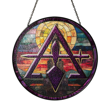Cryptic Council Sunset Monument Colorful Masonic Glass Suncatcher