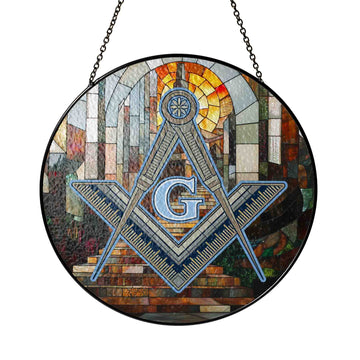 Freemasonry Blue Lodge Upward Stairways Colorful Masonic Glass Suncatcher
