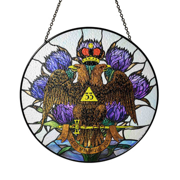 Thistle Wings Down Scottish Rite 33rd Masonic Glass Suncatcher
