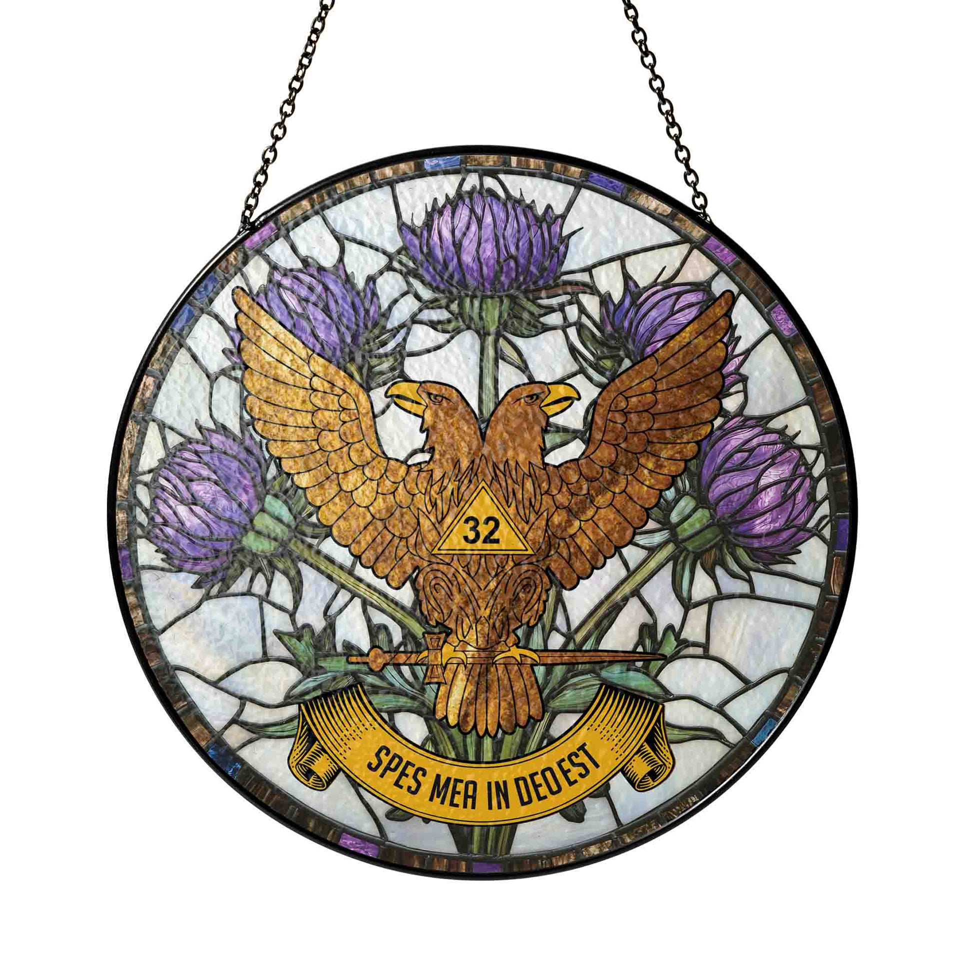 Thistle Wings Up Scottish Rite 32nd Masonic Glass Suncatcher