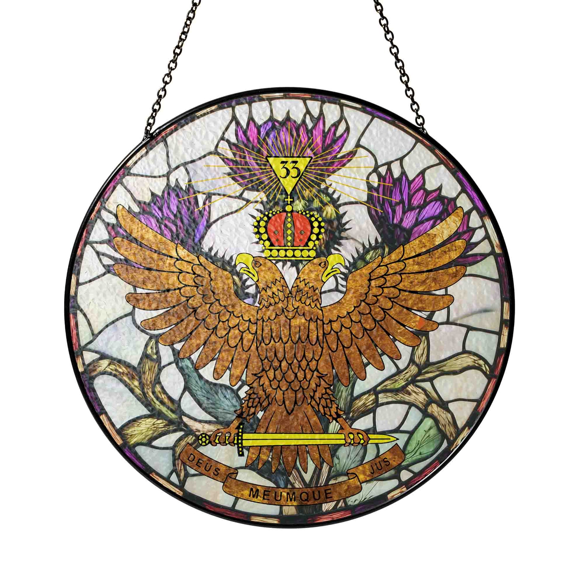 Thistle Wings Up Scottish Rite 33rd Masonic Glass Suncatcher