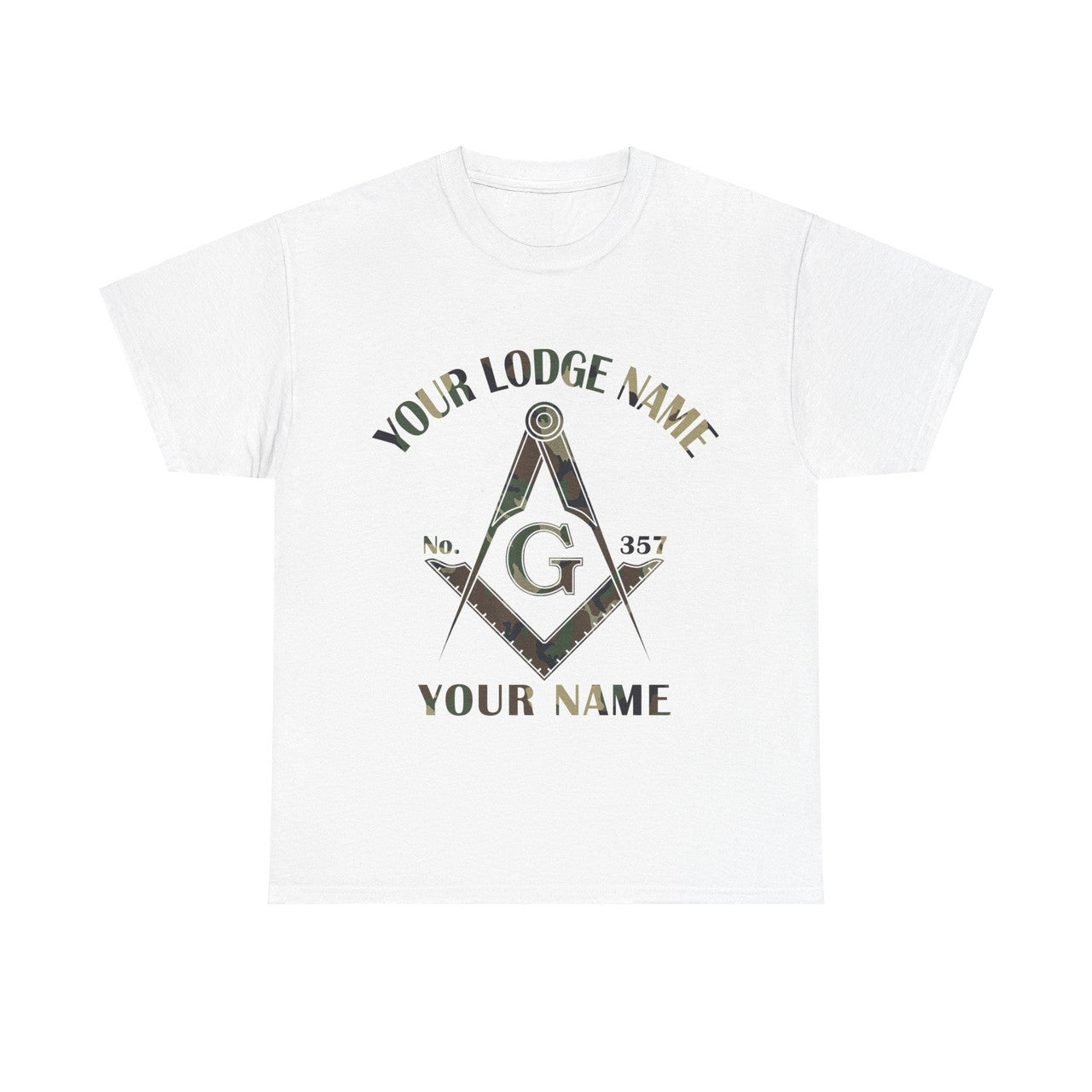 Custom Name Lodge Number Masonic Camo Square and Compass, Freemason Unisex T-Shirt S-5XL - FUKAMASONIC