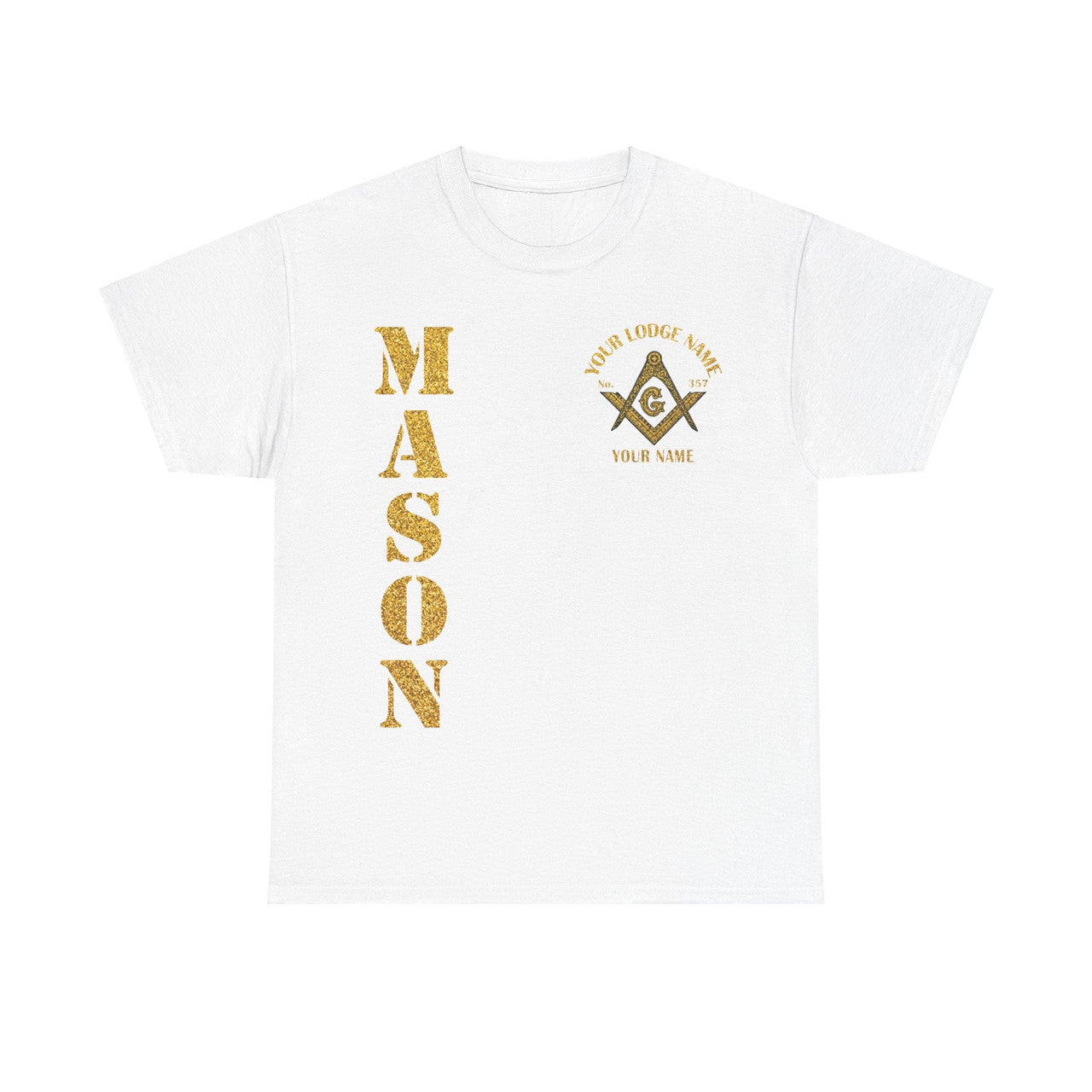 Custom Golden Masonic Square and Compass, Freemasonary Unisex T-Shirt S-5XL - FUKAMASONIC