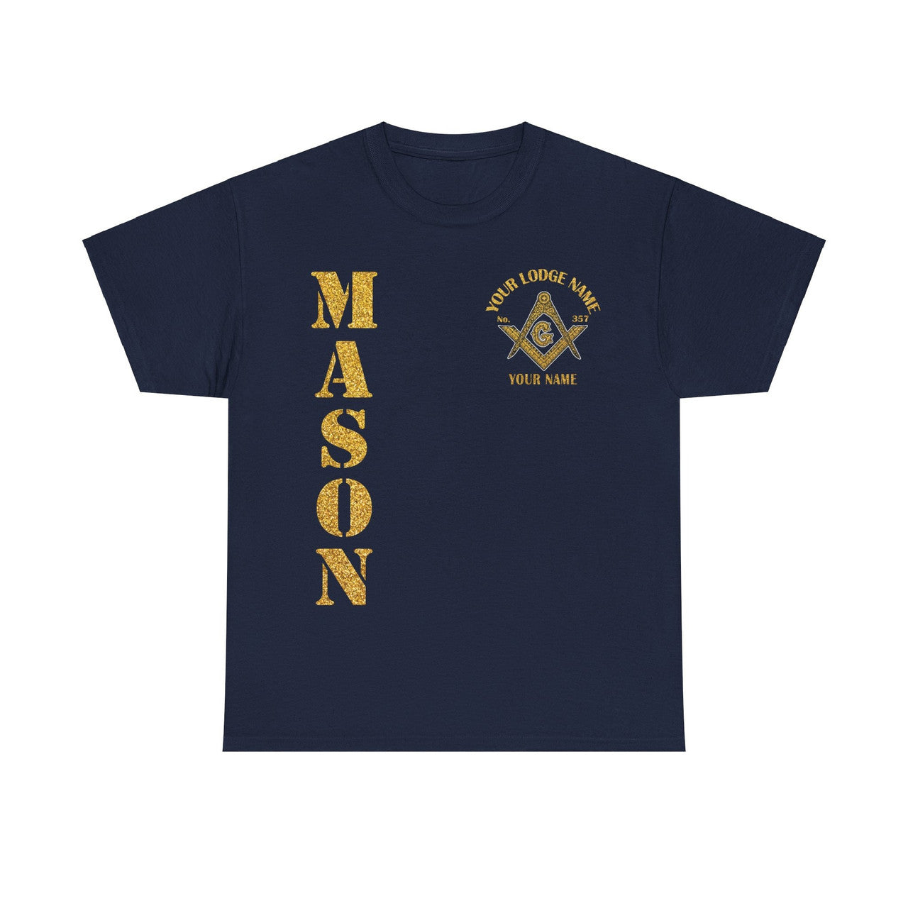 Custom Golden Masonic Square and Compass, Freemasonary Unisex T-Shirt S-5XL - FUKAMASONIC