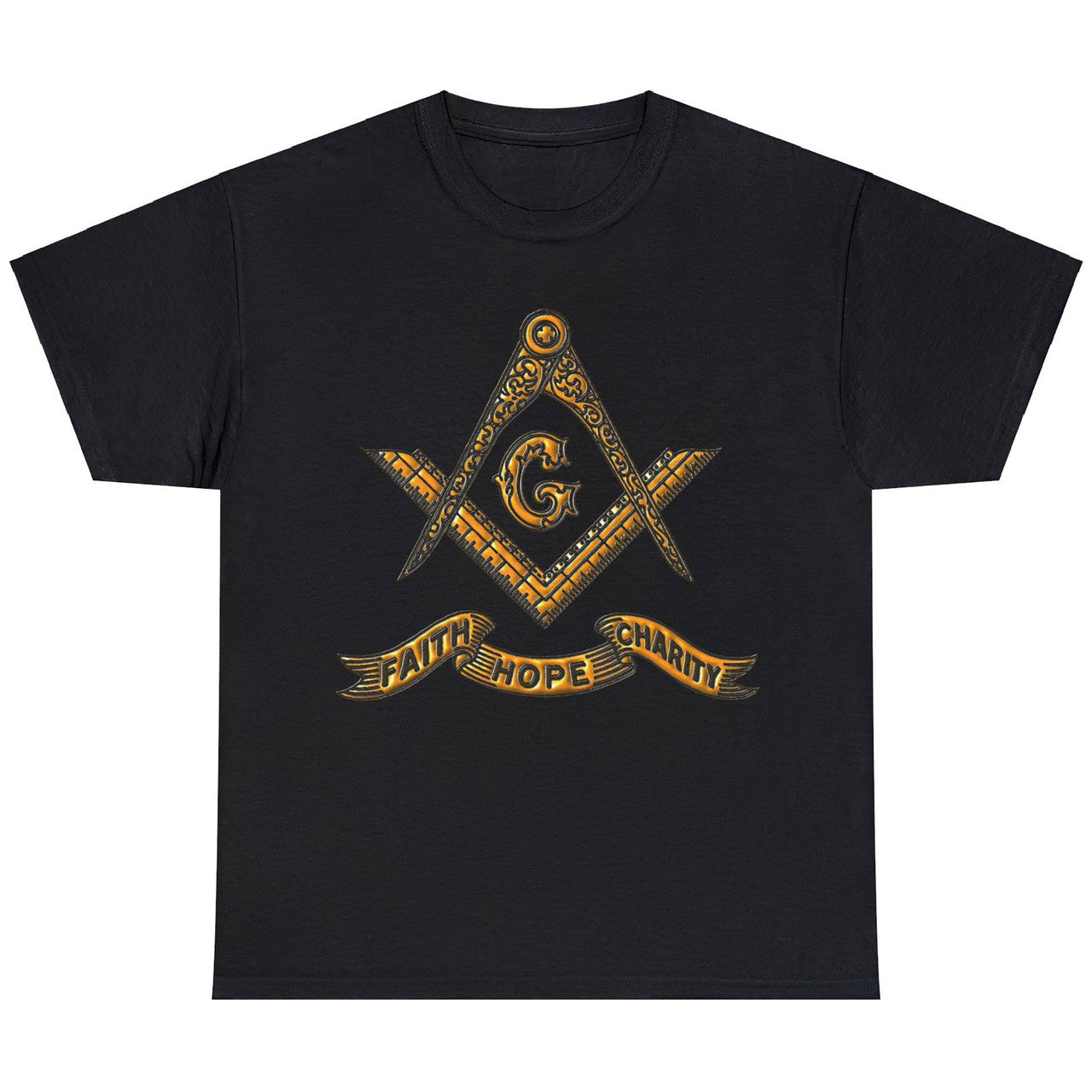 Faith Hope Charity Masonic Square and Compass, Freemasonary Unisex T-Shirt S-5XL