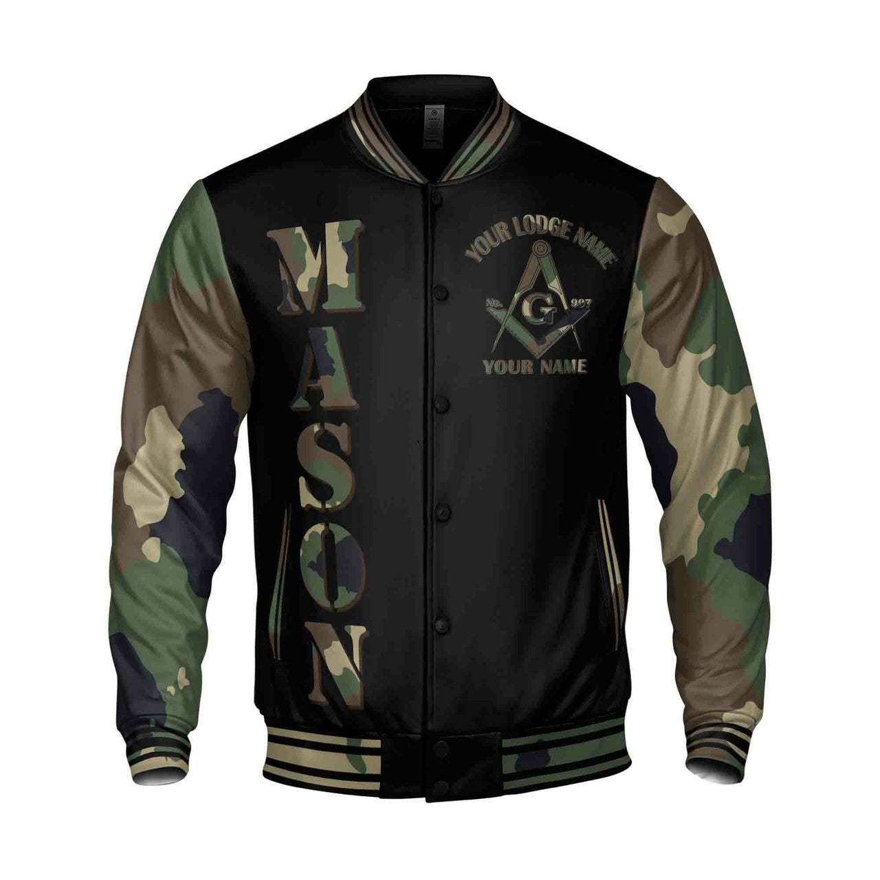 Custom Camo Freemason Masonic Symbol, Camouflage Freemasonary 3D Baseball Jacket S-5XL - FUKAMASONIC