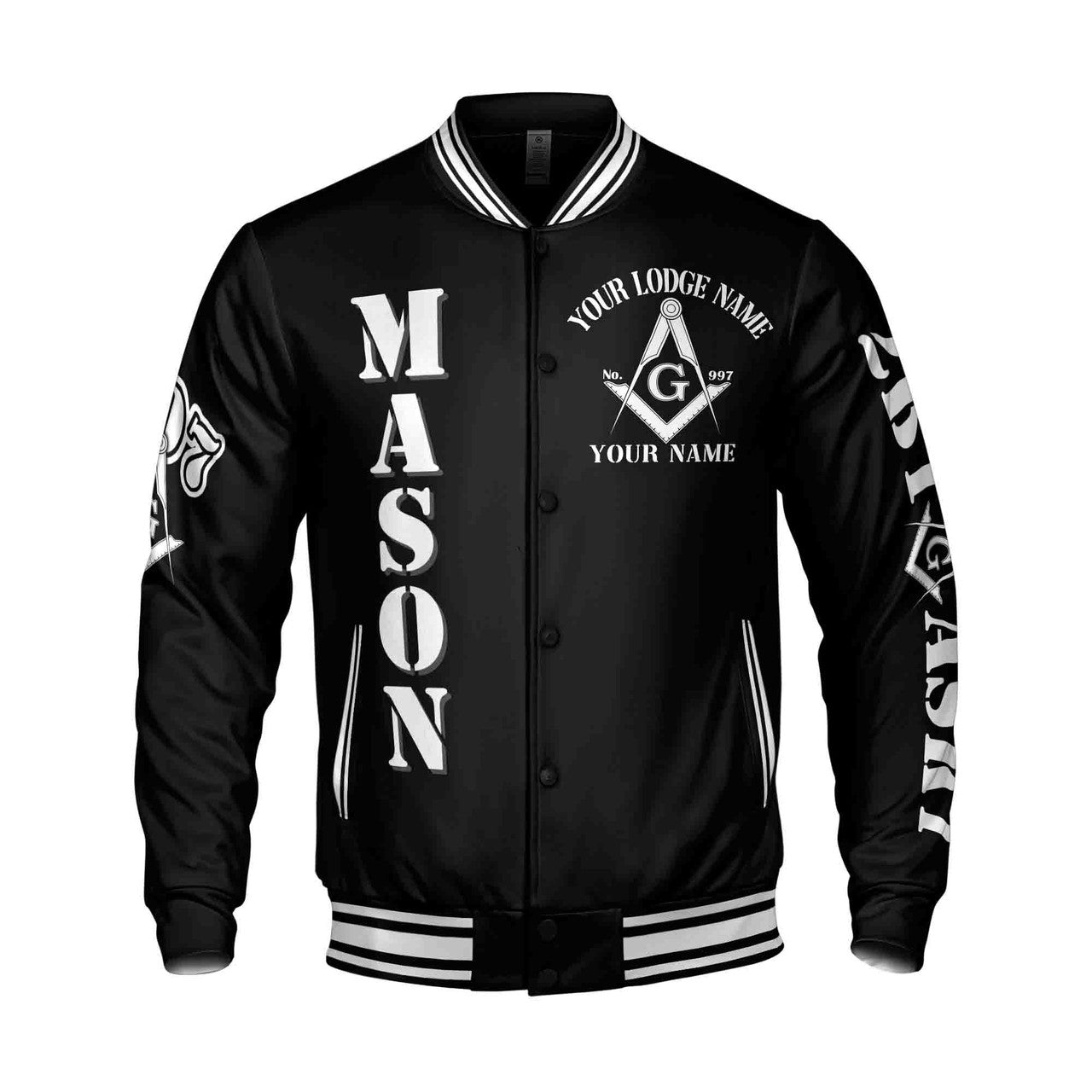 Custom Black And White Freemason Masonic Symbol, Camouflage Freemasonary 3D Baseball Jacket S-5XL - FUKAMASONIC