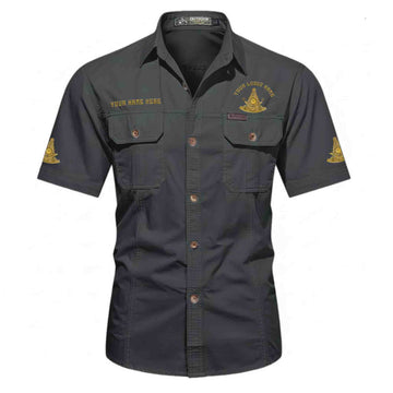Customized Name, Lodge and Number Past Master Mason Freemason Workwear Short Sleeve Shirt M-5XL