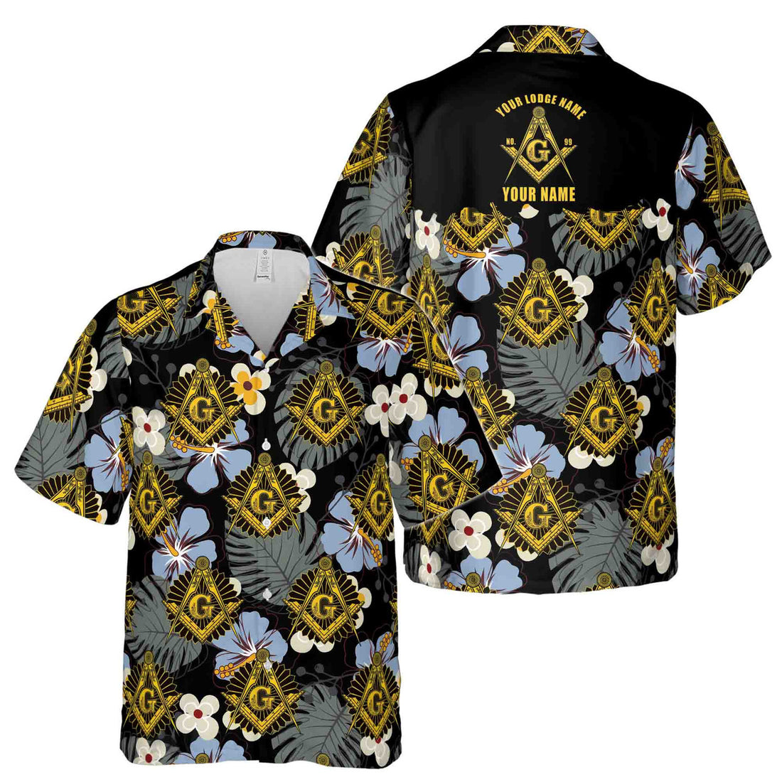Customize Freemasonry Master Mason Black Tropical Floral Hawaiian Shirt S-5XL - FUKAMASONIC