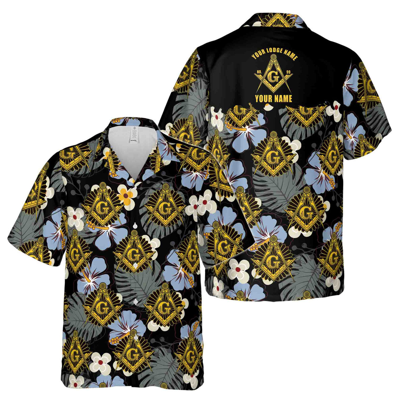 Customize Freemasonry Master Mason Black Tropical Floral Hawaiian Shirt S-5XL - FUKAMASONIC