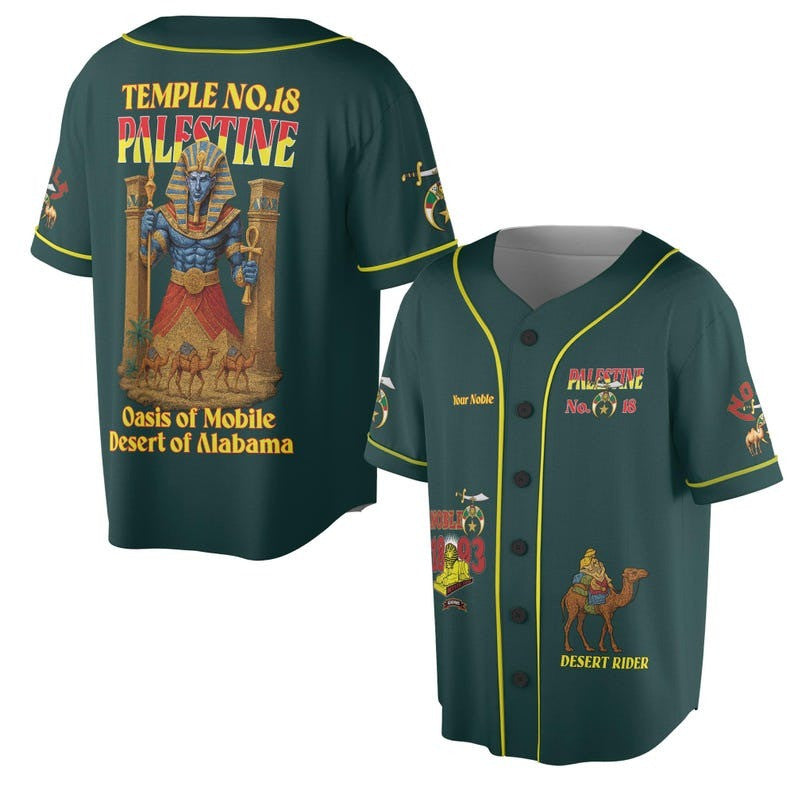 Custom Temple Name Nobles 1983 Mystic Shrine AEAONMS Pharaoh Warrior Freemasonry 3D Baseball Jersey Shirt Size S-5XL