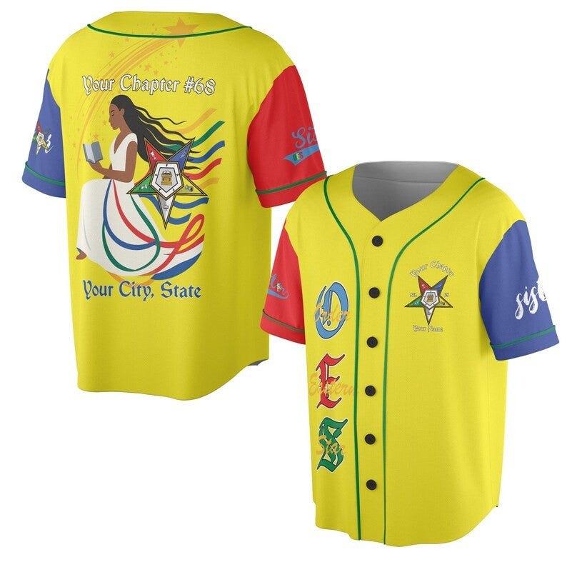 Custom Chapter Name OES Diva Sister Order Of The Eastern Color Block 3D Baseball Jersey Shirt Size S-5XL