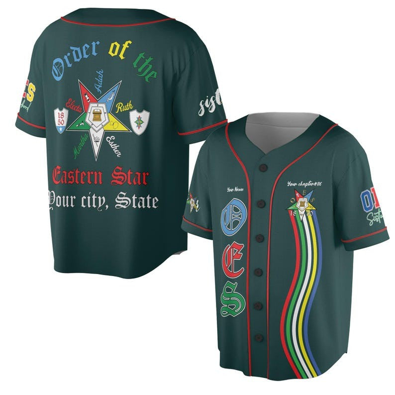 Custom Chapter Name OES Order Of The Eastern Star 1850 Electa Adah Ruth Esther Martha 3D Baseball Jersey Shirt Size S-5XL