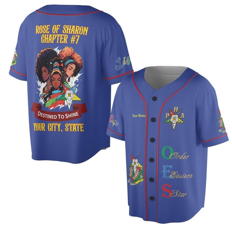 Custom Chapter Name OES Order of the Eastern Sister Destined To Shine 3D Baseball Jersey Shirt Size S-5XL