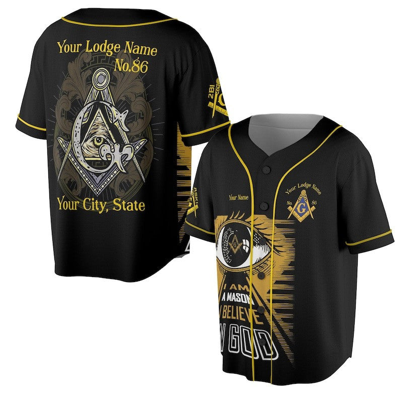 Customize Name Lodge Name I Am Mason I Believe In God Freemasonry 3D Baseball Jersey Shirt Size S-5XL