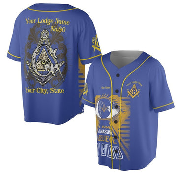 Customize Name Lodge Name I Am Mason I Believe In God Freemasonry 3D Baseball Jersey Shirt Size S-5XL