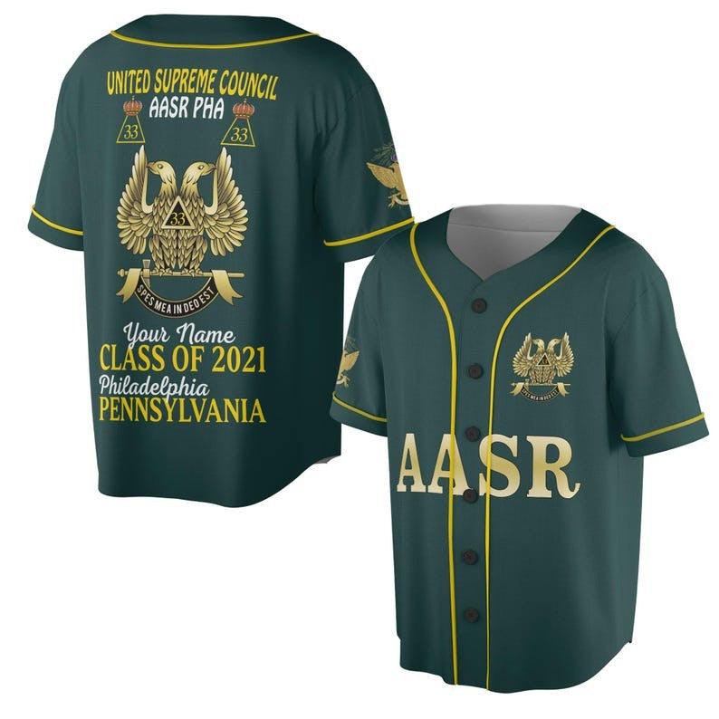 Custom Name, Number Scottish Rite Eagle Wings 33 Degree AASR PHA Freemasonry 3D Baseball Jersey Shirt Size S-5XL