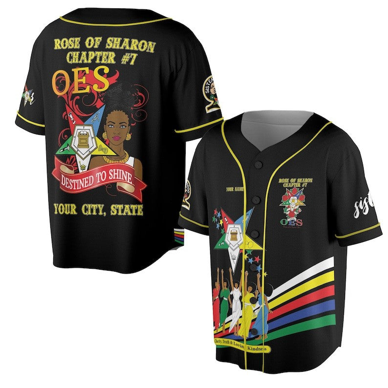 Custom Chapter Name OES Diva Sisters Order of the Eastern Sister Destined To Shine 3D Baseball Jersey Shirt Size S-5XL